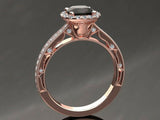 2.7ct Cushion Cut Black Diamond Halo Milgrain Bridal Set Ring 14k Rose Gold Over