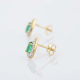 1.7ct Stud Earrings Pear Cut Green Emerald Diamond Halo 14k Yellow Gold Finish