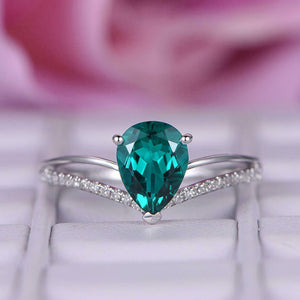 1.5ct Pear Cut Emerald Engagement Ring Split Shank Solitaire 14k White Gold Over