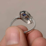 2ct Pear Cut Blue Sapphire Swirl Unique Engagement Ring 14k White Gold Finish