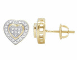 1.4ct Round Cut VVS1D Diamond Double Heart Stud Earrings 14k Yellow Gold Finish