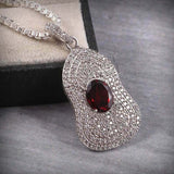 5ct Red Garnet Pendant Oval Cut Cocktail 14k White Gold Finish NO CHAIN