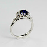 1.5ct Round Cut Blue Sapphire Engagement Ring Halo Floral 14k White Gold Finish