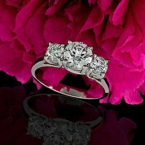 2.5Ct Round Cut VVS1D Diamond Three Stone Engagement Ring 18K White Gold Finish