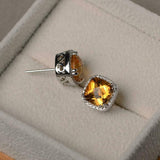 2ct Cushion Cut Yellow Citrine Diamond Halo Stud Earrings 14k White Gold Finish