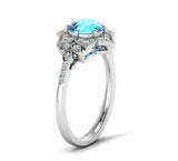 2.2ct Round Cut Blue Aquamarine Flower Milgrain Halo Ring 14k White Gold Finish