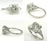 3.5Ct Asscher Cut Diamond Trillion Accents Engagement Ring 14K White Gold Finish