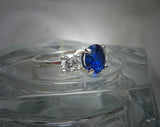 2ct Round Cut Blue Sapphire Diamond Trilogy Engagement Ring 14k WhiteGold Finish