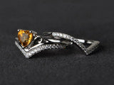 2ct Engagement Ring Heart Cut Yellow Citrine Bridal Set 14k White Gold Finish