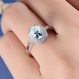 1.8ct Oval Cut Blue Aquamarine Diamond Halo Solitaire Ring 14k White Gold Finish