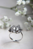 0.5ct Round Cut Diamond Engagement Ring Flower Statement 14k White Gold Finish