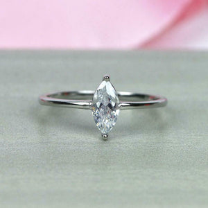 1ct Marquise Cut Diamond Engagement Ring Dainty Stackable 14k White Gold Finish