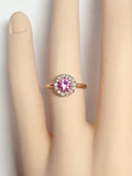 1Ct Round Cut Pink Sapphire Diamond Halo Engagement Ring 14K Rose Gold Finish