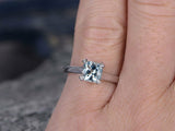 0.6Ct Cushion Cut Blue Aquamarine Solitaire Engagement Ring 14K White Gold Over