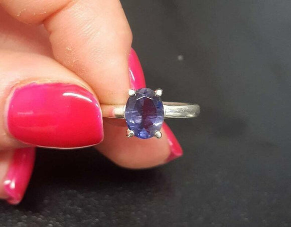 0.8ct Engagement Ring Oval Cut Blue Tanzanite Solitaire 14k White Gold Finish