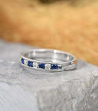 1.3ct Round Cut Alternate Sapphire Diamond Half Eternity Band 14k WhiteGold Over