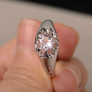 1ct Round Peach Morganite Floral Solitaire Engagement Ring 14k White Gold Finish