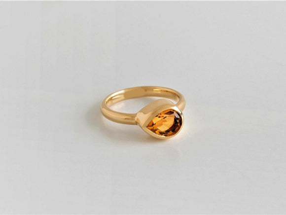 1ct Pear Yellow Citrine Engagement Ring Bezel Set Solitaire 14k Yellow Gold Over