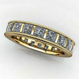 Milgrain Full Eternity Wedding Band 3.6ct Princess Diamond 14k Yellow Gold Over