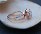 2ct Engagement Ring Round Cut Diamond Split Shank Hexagon Halo 14k RoseGold Over