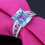 2ct Emerald Cut Blue Aquamarine Vintage Engagement Ring 14k White Gold Finish