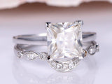 Bridal Set Engagement Ring 1.9ct Princess Cut VVS1 Diamond 14k White Gold Finish