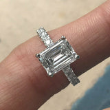 4ct Emerald Cut Diamond Engagement Ring Round Accents 14k White Gold Finish