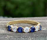 2ct Round Cut Blue Sapphire Alternate Diamond Wedding Band 14k YellowGold Finish