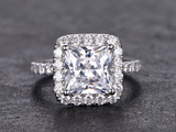 2ct Princess Cut Diamond Halo Engagement Ring 14k White Gold Over Round Accents