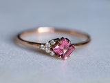 1ct Engagement Ring Asscher Cut Pink Ruby Petite Minimalist 14k Rose Gold Finish