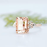 1.5ct Emerald Cut Peach Morganite Diamond Engagement Ring 14k Rose Gold Finish