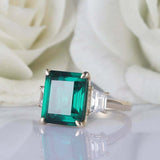 4ct Green Emerald Cut Engagement Ring Diamond Accent Trilogy 14k YellowGold Over