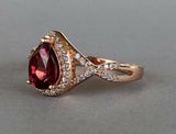 1.9ct Pear Red Garnet Halo Infinity Design Engagement Ring 14k Rose Gold Finish