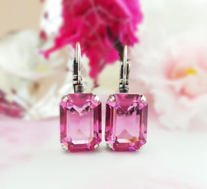 4ct Emerald Cut Pink Sapphire Trendy Solitaire Drop Earrings 14k White Gold Over