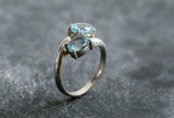 1.7ct Engagement Ring Oval Cut Aquamarine Two Stone Bypass 14k White Gold Finish