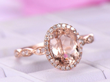 2ct Oval Cut Morganite Engagement Ring Halo Diamond Accent 14k Rose Gold Finish