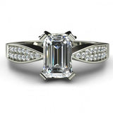 1.3ct Emerald Cut Diamond Accent Solitaire Engagement Ring 14k White Gold Finish