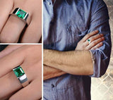 2ct Princess Cut Green Emerald Solitaire Engagement Men Ring 14k White Gold Over