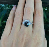 1.4ct Round Black Diamond Engagement Ring Crown Solitaire 14k White Gold Finish