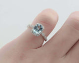 2.2ct Oval Cut Blue Aquamarine Engagement Ring Diamond Halo 14k WhiteGold Finish