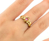 1ct Round Pink Ruby Floral Leaves Solitaire Engagement Ring 14k Yellow Gold Over