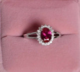 2ct Oval Cut Pink Ruby Engagement Ring 14k White Gold Finish Halo Split Shank