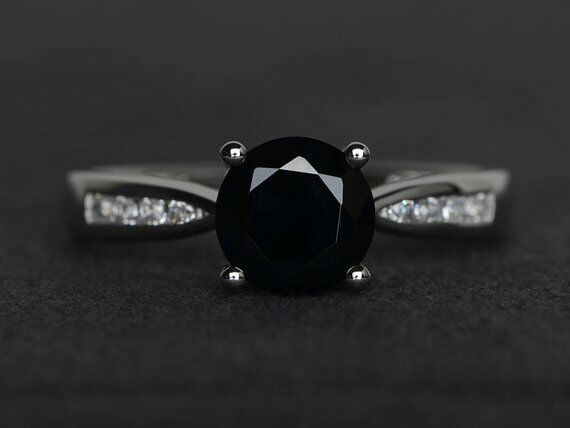 1ct Round Black Diamond Engagement Ring 14k White Gold Finish 4 Prong Solitaire