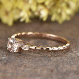 1ct Round Peach Morganite Rope Shank Solitaire Accent Ring 14k Rose Gold Finish