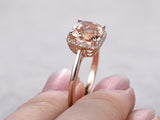 1.5ct Cushion Peach Morganite Engagement Ring 14k RoseGold Finish Halo Solitaire