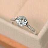 1.5ct Round Cut Blue Aquamarine Tension Set Solitaire Ring 14k White Gold Finish