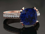 2ct Cushion Cut Blue Sapphire Diamond Accent Bridal Set Ring 18k RoseGold Finish