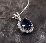 2.5ct Blue Sapphire Pendant Oval Cut Cocktail 14k White Gold Finish NO CHAIN