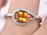 2ct Oval Yellow Citrine Engagement Ring Solitaire Swirl Halo 14k White Gold Over