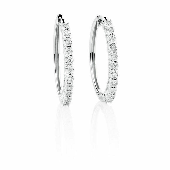 1.5ct Round Cut VVS1D Diamond Fancy Design Hoop Earrings 14k White Gold Finish